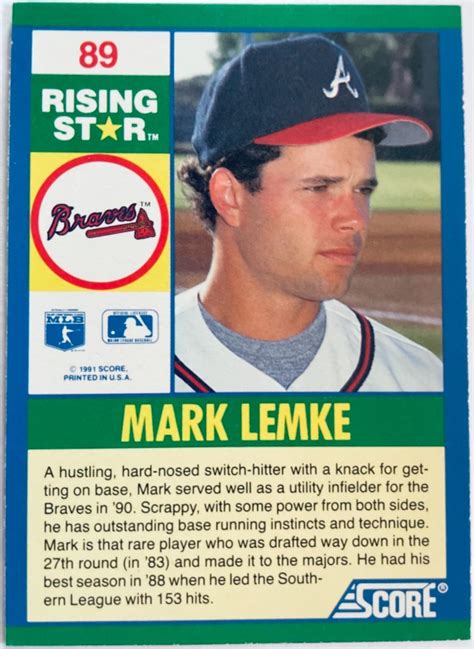 Mark Lemke #89 Prices | 1991 Score Rising Stars | Baseball Cards