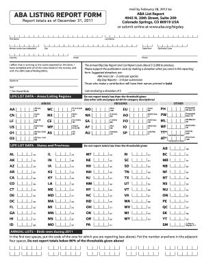 ABA LISTING REPORT FORM - Aba - Fill and Sign Printable Template Online