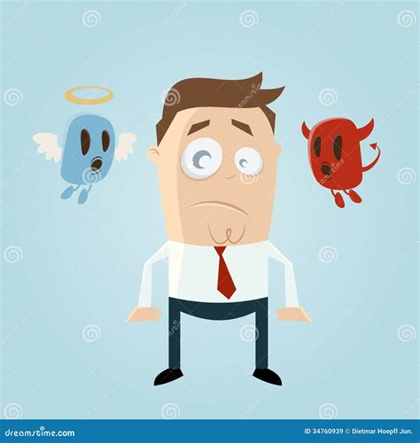 Angel And Devil Affecting A Thoughtful Cartoon Man Royalty Free Stock Images - Image: 34760939