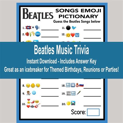 Beatles Trivia Games Beatles Party Games British Party - Etsy