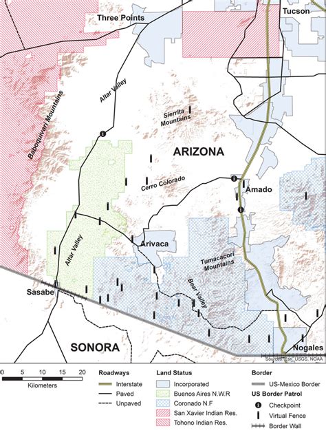 Map of the Nogales-Sasabe corridor (UMP study area) in southern Arizona | Download Scientific ...