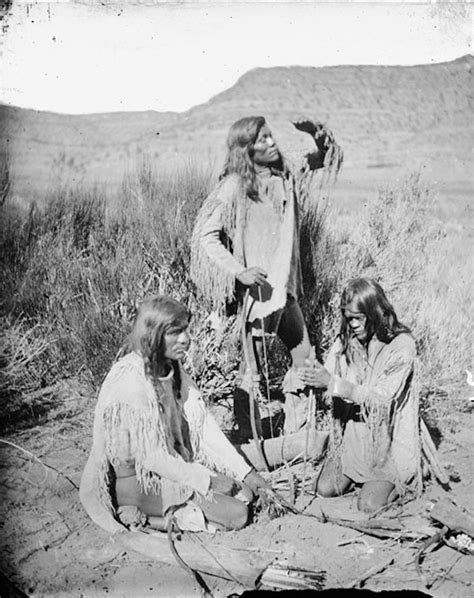 Group of Three Paiute men Starting Fire, All in Native Dress; Two ...