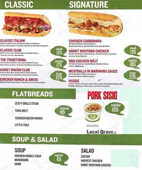 Menu at Quiznos, Quezon City, 3rd Flr