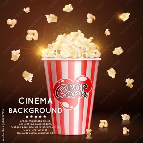 Cinema background with vector realistic popcorn Stock Vector | Adobe Stock