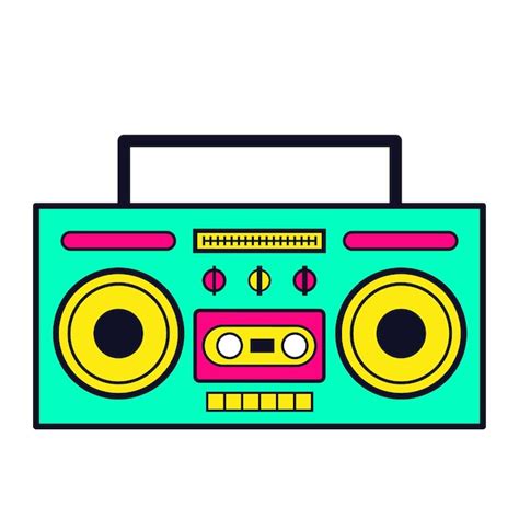 Premium Vector | Retro cartoon neon boombox 80s audio device vector ...