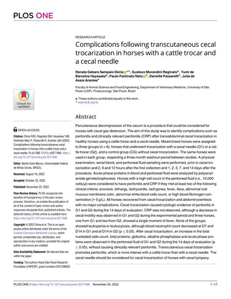 (PDF) Complications following transcutaneous cecal trocarization in horses with a cattle trocar ...