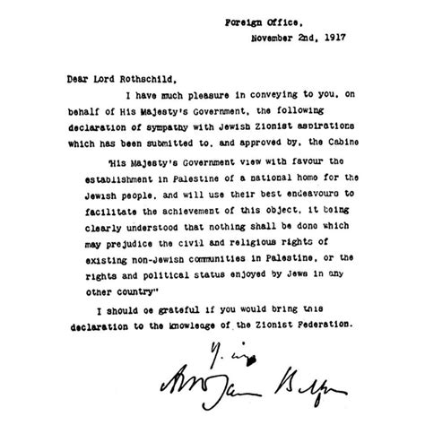 Balfour Declaration, 1917. /Nthe Letter Written By British Foreign ...