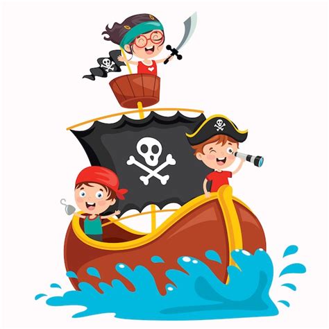 Mignon Petit Pirate Enfants Posant | Vecteur Premium