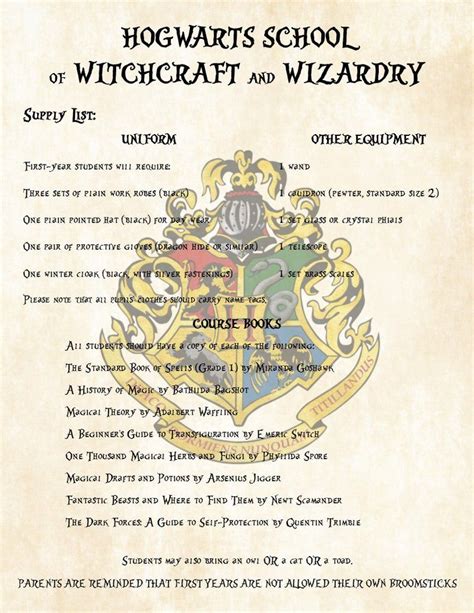 Harry Potter First Year Supply List for Hogwarts School of Witchcraft and Wizardry - Pe… | Harry ...