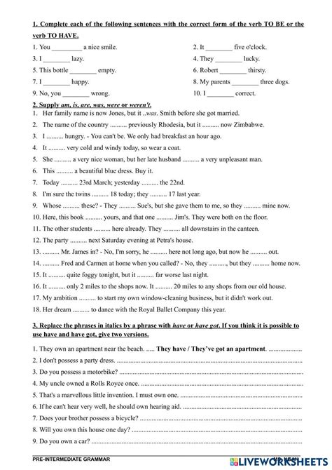 Gram Pre - FORMS OF BE, HAVE, AND DO | Live Worksheets