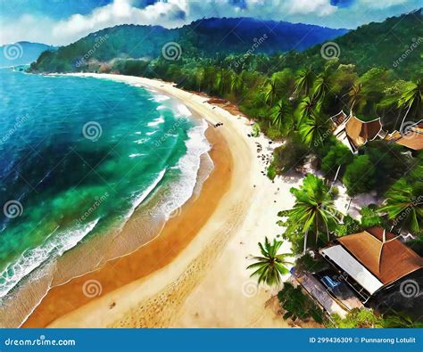 Aerial View from Flying Drone on Beach on Digital Art Concept, Generative AI Stock Image - Image ...