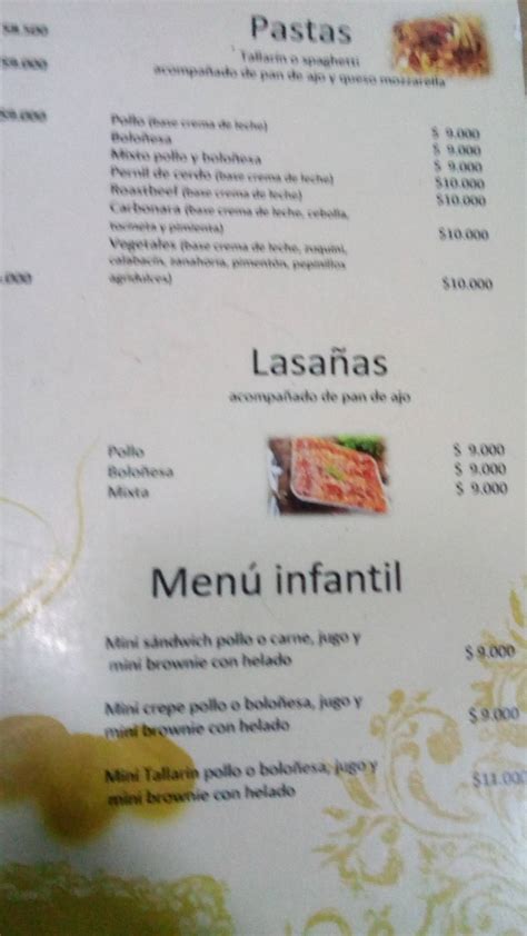 Menu at ARTE CAFE, Bogotá