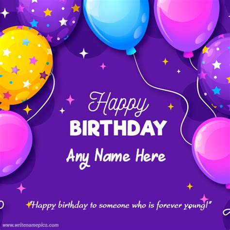 Happy birthday Purple card with name editor