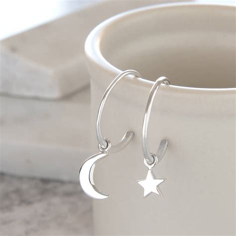 Half Hoop Earrings With Moon And Star Sterling Silver By Lime Tree Design | notonthehighstreet.com