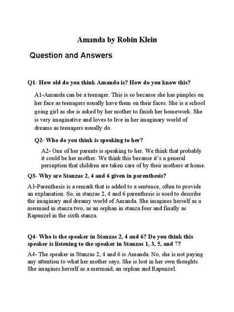 Amanda (Poem) Question and Answers | PDF | Rapunzel