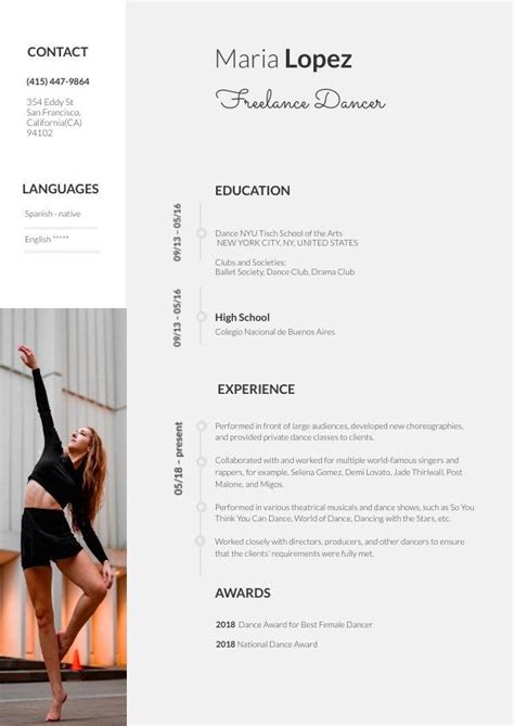 Impressive Dance Resume Template | Dance resume, Resume template, Resume