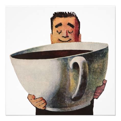 Vintage Happy Man Drinking Giant Cup of Coffee 5.25" Square Invitation Card | Zazzle