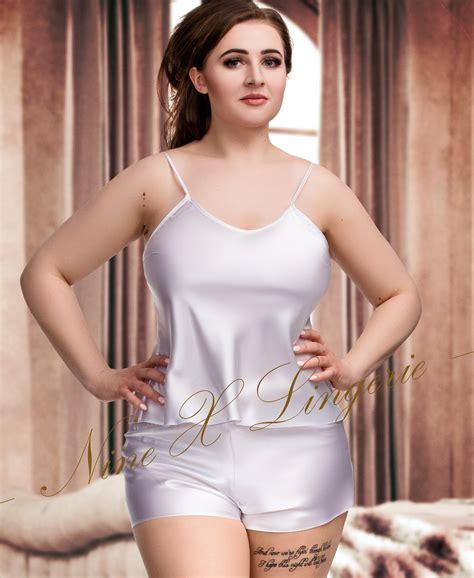 082 Plus Size Satin Cami Set S-6XL 8-24 White