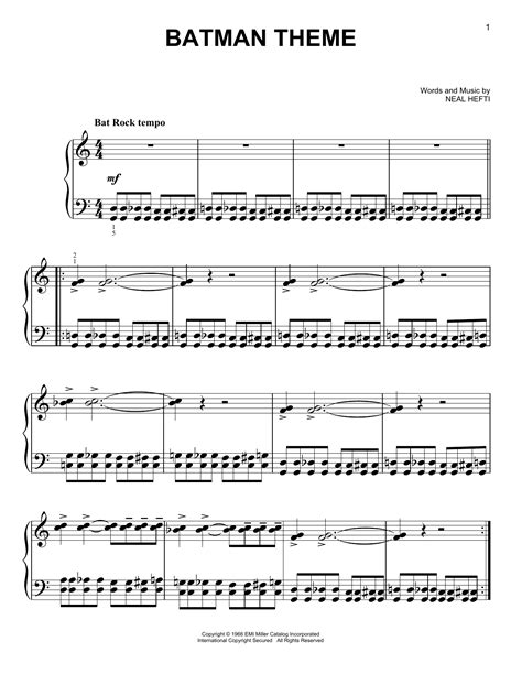 Batman Theme by Neal Hefti Sheet Music for Easy Piano at Sheet Music Direct