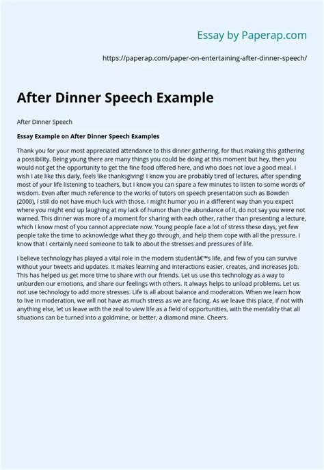 After Dinner Speech Example Free Essay Example