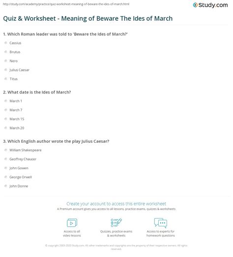 Quiz & Worksheet - Meaning of Beware The Ides of March | Study.com