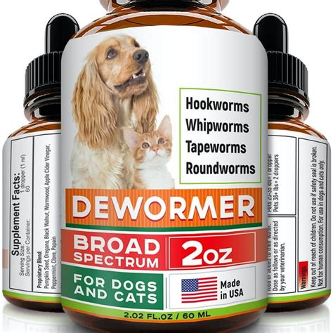 Dewormer for Dogs and Cats - Made in USA Broad Spectrum Worm Treatment - Eliminates & Prevents ...