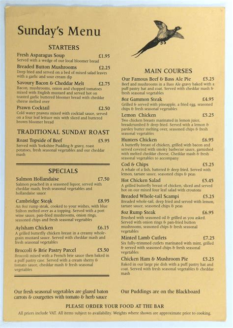 Vintage Sunday Menu LAMBS GREEN INN British Restaurant Wimborne Dorset ...