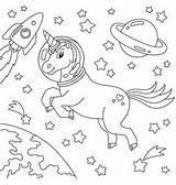 Astronaut Unicorn Meets A Cute Alien coloring Vector Image sketch template
