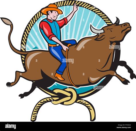 Rodeo Cowboy Bull Riding Lasso Cartoon Stock Photo - Alamy