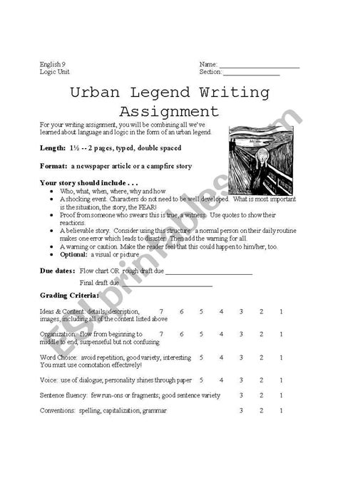 Urban Legends Writing - ESL worksheet by gail_weinhold