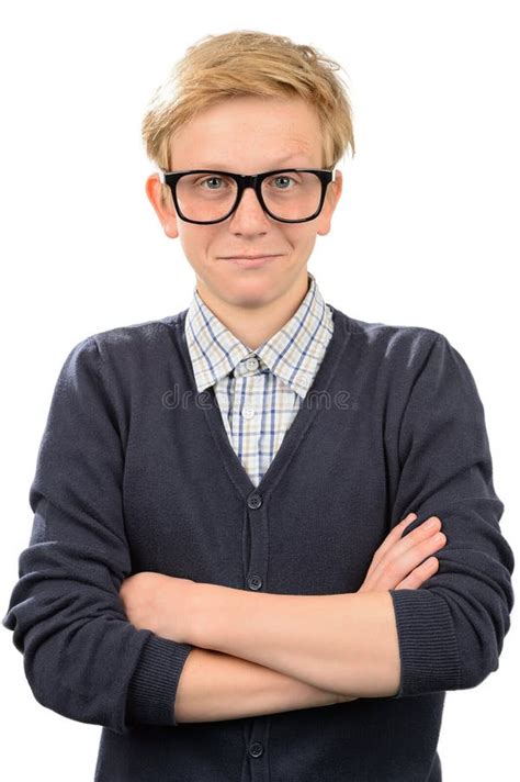 Confident Nerd Boy Wearing Geek Glasses Stock Photo - Image of nerd, crossed: 41020952