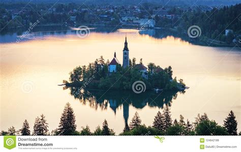 Dramatic Sunrise on Lake Bled, Sunrise View on Bled Lake, Island Stock ...