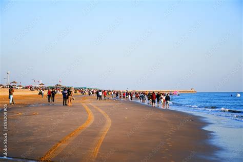 Evening at Mandvi Beach of Kutch, Gujarat, India beautiful sky sun and ...