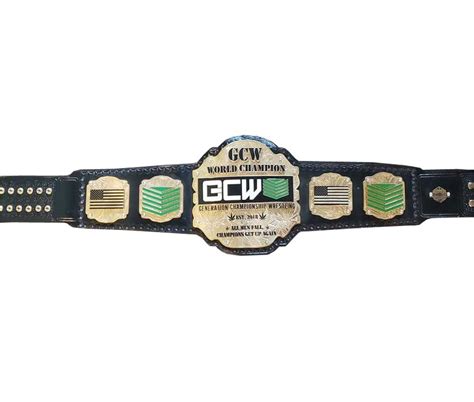 GCW WORLD CHAMPION WRESTLING CHAMPIONSHIP BELT BLACK LEATHER STRAP