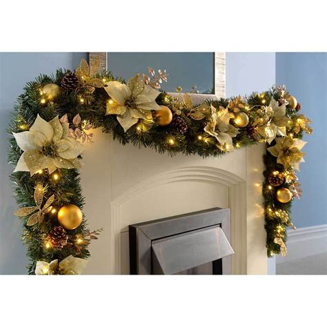 Extra-Thick Decorated Pre-Lit Garland with 80 Warm White LED Lights, C