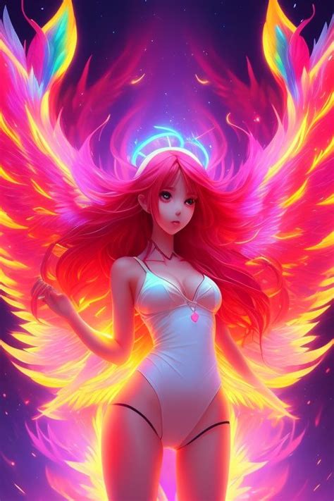 smug-corgi176: girl with phoenix wings, burning, red long hair, like a ...