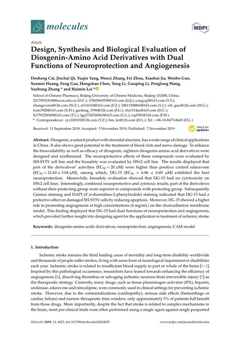 (PDF) Design, Synthesis and Biological Evaluation of Diosgenin-Amino Acid Derivatives with Dual ...