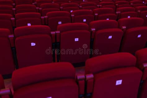 Red Seats with Numbers in Cinema, Theater, Concert Hall. Stock Photo ...