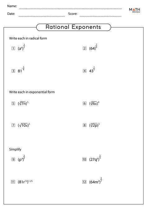 Rational Exponents Worksheets - Math Monks