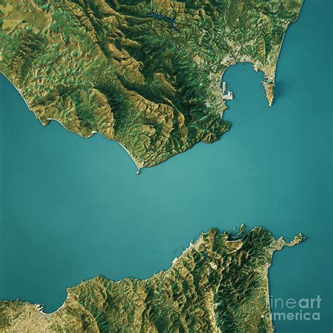 Strait Of Gibraltar Topographic Map Natural Color Top View Digital Art ...