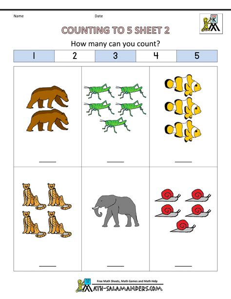 Preschool Counting Worksheets - Counting to 5