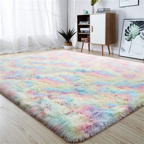 Soft Rainbow Area Rugs for Girls Room, Fluffy Colorful Rugs Cute Floor ...