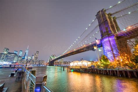 The Brooklyn Bridge at Night from Broolyn Bridge Park, New York City in Winter Editorial Photo ...