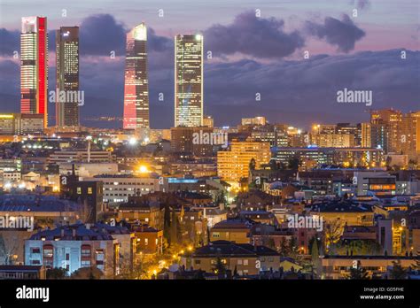 Madrid Skyline seen after Sunset Stock Photo - Alamy