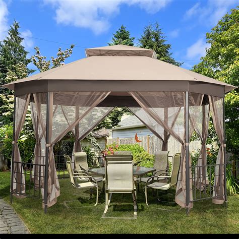 Costway 10' x 12' Octagonal Patio Gazebo Canopy Shelter Double Top W ...