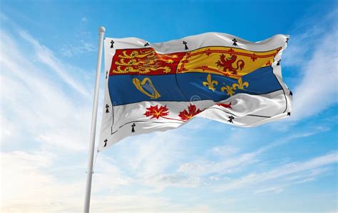 Flag of Royal Standard of Members of the Canadian Royal Family , Canada at Cloudy Sky Background ...