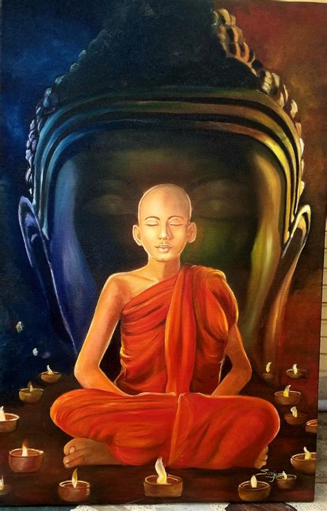 Buy The Meditating Monk Handmade Painting by SANJANA SHARMA. Code:ART ...