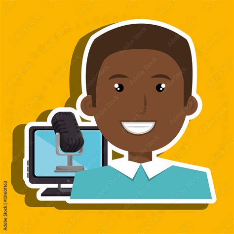 man cartoon speak microphone screen pc vector illustration Stock Vector ...