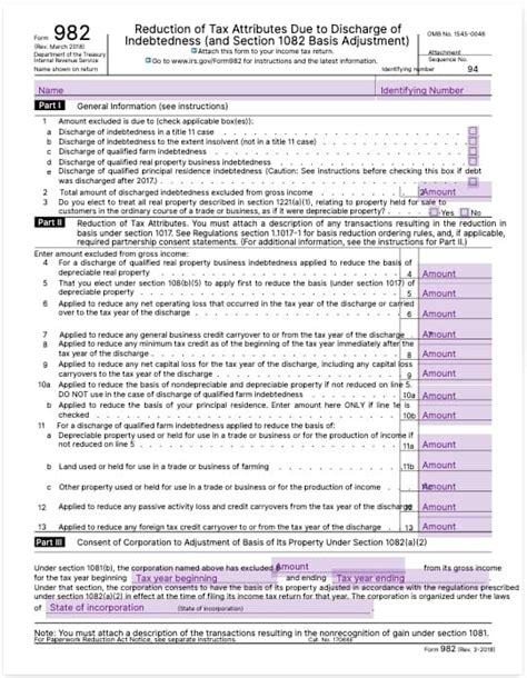 Form 982: Reduction of Tax Attributes Due to Discharge of Indebtedness