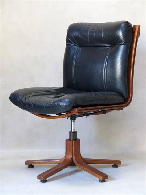 Pair of Scandinavian Leather and Plywood Desk Chairs, circa 1960s For Sale at 1stdibs